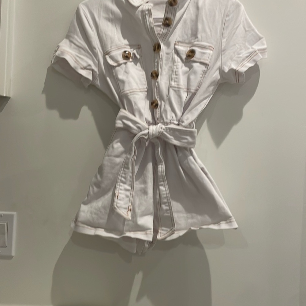 Charlie Holiday Cream Button-Up Romper